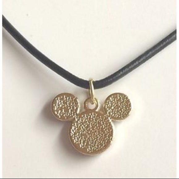 Gold Mickey Mouse Necklace Leather Ears 19" Disney - Picture 3 of 8